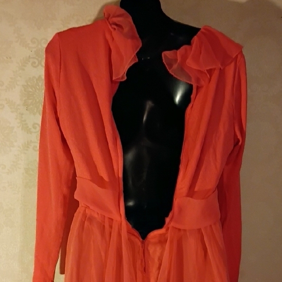 Miss Elliette Vibrant Coral Flowy Maxi Dress with Bow. See Measurements. - Picture 8 of 16